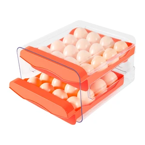 32 Capacity 2-Layers Drawer Type Kitchen Refrigerator Egg Organizer Plastic Eggs Trays Stackable Plastic Egg Storage Box