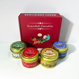 Christmas Scented Candle Gift Set 4 Pack Black Tin Private Label Custom Fragrance Holiday Home Aromatherapy Wholesale