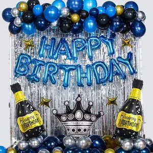 Navy Blue Party Happy Birthday Decorations for Men Navy Blue Baby Party Foil Fringe Curtain for Birthday Supplies
