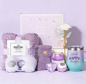 Lunaire Purple Self Care Gifts for Women Relaxing Spa Gift Box with Fluffy Blanket Unique Christmas Mother's Day Gift for Her