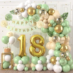 18th Birthday Party Decorations Green Skin Balloon Garland Arch Kit with Flower Chains for Teens Adult Celebration Supplies