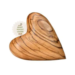 Olive Wood Heart Worry Stone with Engraving Handmade in Bethlehem 5 cm Size Kassis Geschenkatikel Thematic Gift