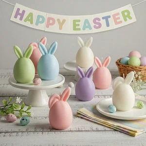 Arovi- Easter Rabbit Egg Shaped Soy Wax Scented Candle Holiday Decoration Children and Pet Safe Gift for Parties Customizable