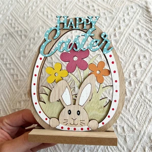 Wooden Easter Egg Handicrafts Spring Butterfly Decorative Tableware Set Easter Eggs Painted