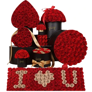 Customized Logo Immortal Infinity Eternal Forever Stabilized Preserved Roses In Round Square Heart Box For Valentines Day Gift