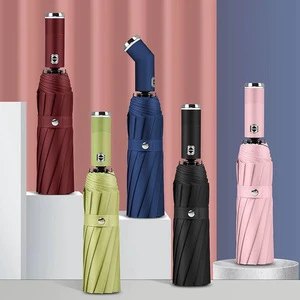 New Design High Quality Full Automatic 3 Fold Umbrella Led Flashlight Custom Logo Rotating Light Anti-UV Plastic Business Gifts