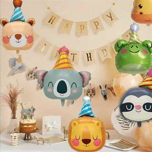 7 pcs Foil Printed Animal Theme Party Decoration Tiger Giraffe Lion Bear Koala Frog Sloth Balloons Adult Birthday Party Supplies