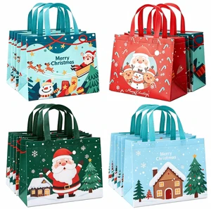 Wholesale Eco Friendly PP Non Woven Laminated Folding Top Handle Cartoon Christmas Tote Bag Medium Size Daily Use