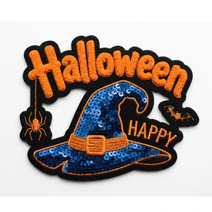 Design Custom Halloween Horror Vintage Large Glitter Sequin Chenille Witch Spider Embroidery Iron On Patches For Clothes Hoodie
