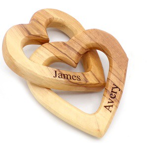 Customized Polished Modern Multifunction Olive Wood Interlocking Hearts Personalized Valentine's Day Gift Together Forever