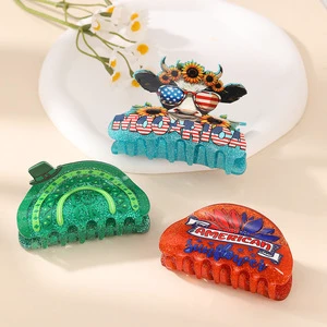 Festival Themed Glitter Acetate Eco-Friendly Hair Claw Clips Cute Holiday Pattern Strong Hold Fashion Party Hair Accessories for