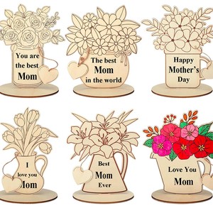 Xieli Mother's Day Flowers Crafts for Kids Wooden Flower Card DIY Mothers Day Gift