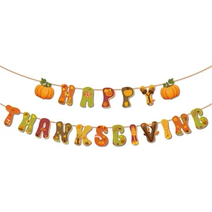 Modern Style Thanksgiving Flag and Letter Banner Tailcoat with Flower Scene Party Decoration Props and Supplies