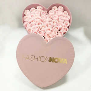 Personalized Luxury Embossing Gold Stamping Logo Pink Cardboard I Love You Heart Shape Rose Flowers Gift Box Eco-Friendly