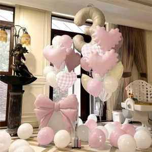 Number Bow Wave Pattern Love Foil Balloon Set Milk White INS Style for Boys Girls Birthday Party Decoration Support Customized