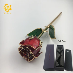 Valentine Day Gift Gold Plated the Eternal Rose in Pearl Red Color with Real Flower and Leaves and Branch Inside with Box Gift