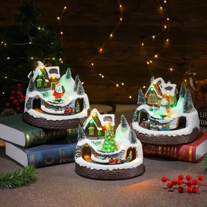 New Glow with Rotating Little Train Resin Ornaments Decorations Gift Music Box Christmas Products