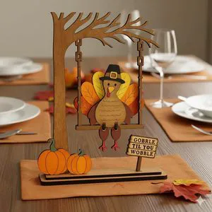2026 Customized Wooden Swingin' Thanksgiving Turkey Decor Set Thanks Autumn Turkey Pumpkin Truck Pilgrims Centerpieces Ornament