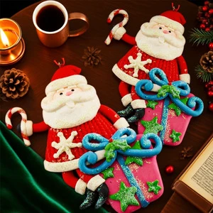Christmas Sparkly Christmas Santa Gift Box With Candy Cane Hanging Ornament for Home Festive Celebrations Holiday Desktop Decor