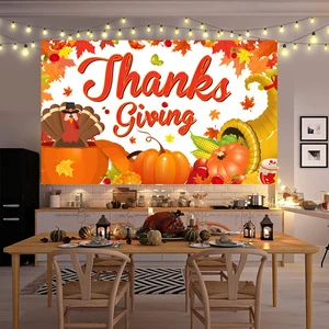 Thanksgiving Harvest Festival Rectangle Backdrop Pumpkin Turkey Poster Banner Party Scene Flag