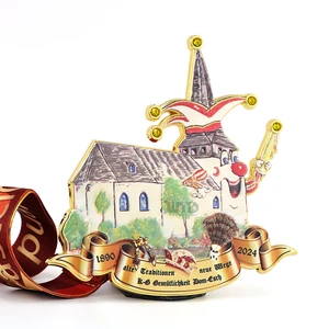 German Karnevals Carnival Society Anniversary 3D Gold Plated Rhinestone Offset Print Epoxy Zinc Alloy Karnevalsorden Award Medal