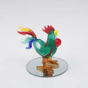 Lampworking Handmade Glass Folk Art Rooster Hand Blown Chicken Figurines for Easter and Christmas