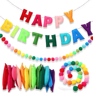 Customized Size Accepted Colorful Felt Birthday Banner Decor For Birthday Home Party Use