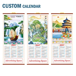 2027 Year of the Goat Chinese Lunar Calendar Logo Cane Wall Scroll with Faux Rattan Design for Home Decor Assorted