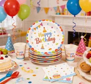 All-in-One Happy Birthday Disposable Party Set Table Decor Colorful Birthday Disposable Party Set Kids & Adults Party Supplies