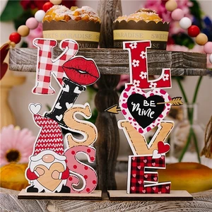 MEICHUANGHUI Valentine Day Tabletop Sign Wedding Romantic Decor Valentine's Ornament Gift Love Kiss Wooden Valentine Ornament