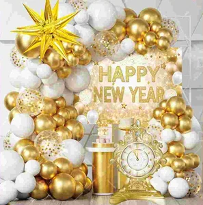 New Year Happy Balloon Set: Happy New Year Backdrop Cloth, Atmosphere-enhancing Setup, Scene Decoration, Balloons.