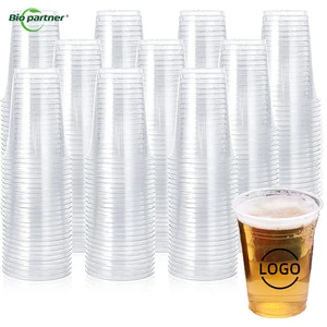Custom Biodegradable 12 Oz 16 Oz 24 Oz 32 Oz Pet Clear Cold Drink Plastic PET PLA Glass Biodegradable Cup Disposable With Lids