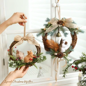 Squirrel Small Christmas Wreath for windows Front Door Farmhouse Rustic Xmas Decor Mini Artificial Wreath with Squirrel