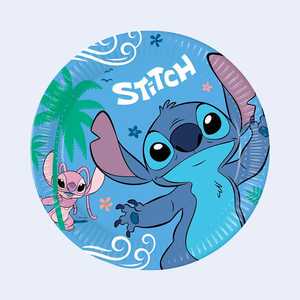 Party Love Stitch Paper Disposable Round Plates 23Cm 8Pcs Children's Party Tableware For Kids Birthday Supplies