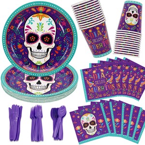 Purple Halloween Theme Disposable Dinnerware Set Party Decorations Thick Paper Plate Napkin Cup Tableware Party Supplies