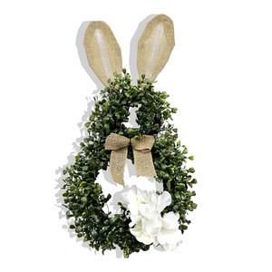 High Quality Eco-Friendly Home Wall Decor Evergreen Artificial Boxwood Easter Bunny Wreath Spring Season Front Door Hanging