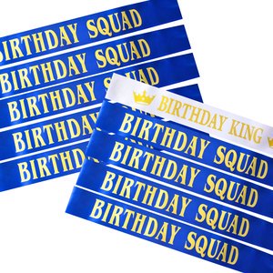 10 PCS White Blue Birthday Sashes Kit for Men-Birthday King Squad Party Decorations Reusable Satin Valentine's Day Birthday
