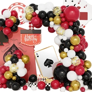 Casino Theme Birthday Party Decoration Supplies Metallic Red Black White Balloon Arch Game Poker Back School Valentine's Day