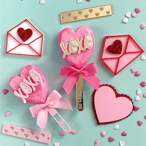 New Design Valentine's Day Cupcake Decoration Topper Double Layer Love Acrylic Cake Happy Valentines Day Cake Topper