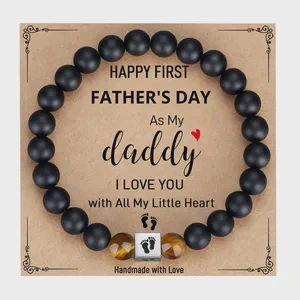 Father's Day Gift Trendy Black Frosted Tiger Eye Stone Stainless Steel Square Beads Unisex Beaded Bracelet