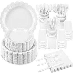 25/50 People Solid Color Disposable Tableware Set for Birthday Graduation Thanksgiving Party Use