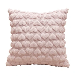 Valentine's Day Throw Pillow Cover Heart Pattern Custom Solid Color Soft Fur Cushion Cover
