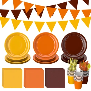 Thanksgiving Biodegradable Compostable Paper Plates and Napkins Set Autumn Harvest Disposable Tableware for Party