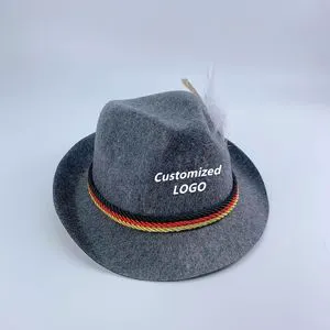 Customizable Logo Bavarian Oktoberfest Hat with Feather and Striped Band Outdoor Party Use 100% Polyester Unisex Four Seasons