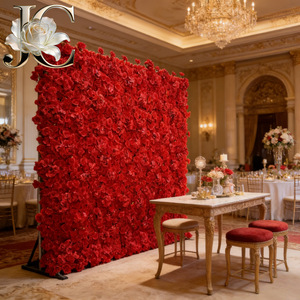 Handmade Artificial Silk Flower Arrangement Wedding Backdrop Wall Decorations Red Hot Pink Rose Wall Panels