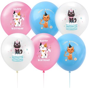 Youlun 12pcs Set Cat-Themed Kitty Print 12IN Latex Birthday Party Balloon Set for Kids Adults Party Supplies