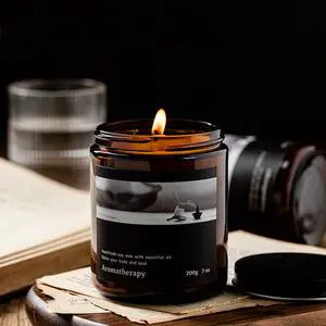 Private Label Luxury Custom 7oz Premium Black Scented Glass Jar Handmade Soy Wax Votive Candle for Christmas