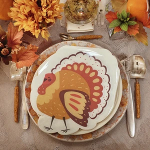 Thanksgiving Shaped Square Paper Napkins-Turkey Pumpkin Autumn Leaves Designs-Offset/Letterpress Printed High Quality Fast