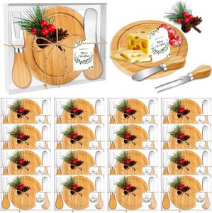 Wholesale Round Chopping Board Cheese Board Set Cheese Knives Mini Cutting Board Gift Set With Christmas Tag Boxes For Christmas