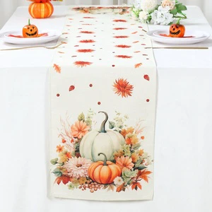 Thanksgiving Day Decoration Maple Leaf and Pumpkin Table Runner Thanksgiving Holiday Kitchen Dining Table Decor for Home Party